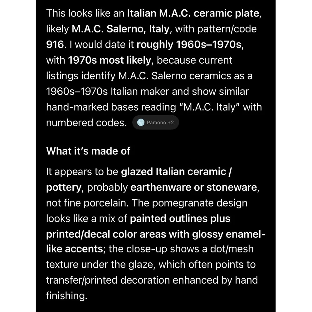 M.A.C. Italy Ceramic Plate 8.5